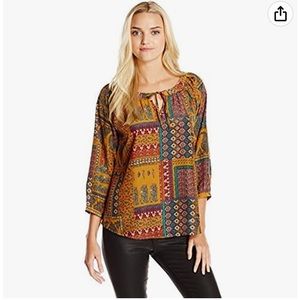 NWOT Boho top peasant top Medium gold multicolor long sleeve blouse size paisley
